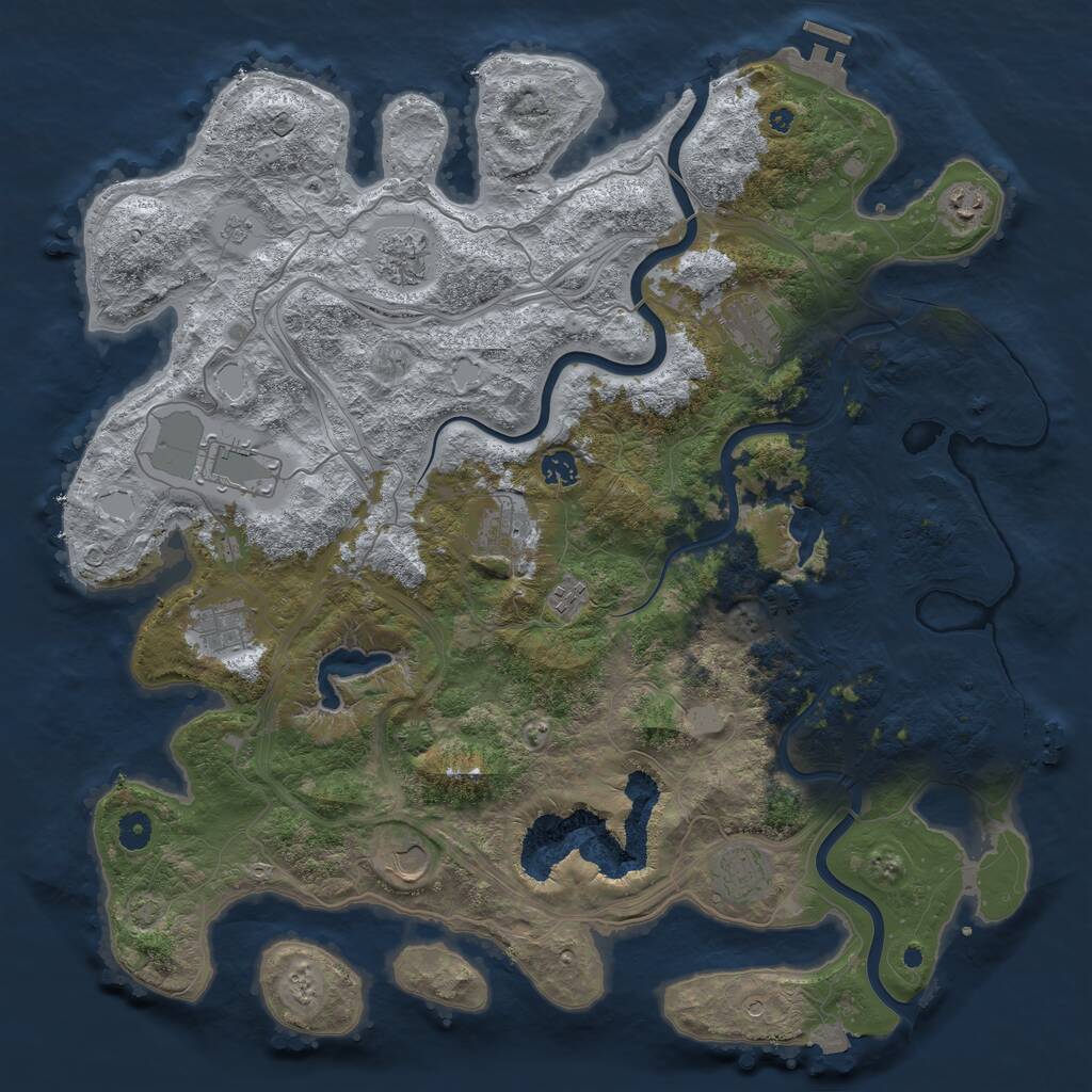 Rust Map: Procedural Map, Size: 4500, Seed: 1735361557, 16 Monuments