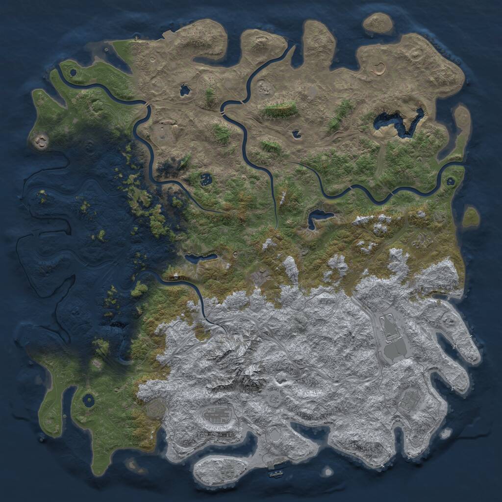 Rust Map: Procedural Map, Size: 6000, Seed: 2113629166, 17 Monuments