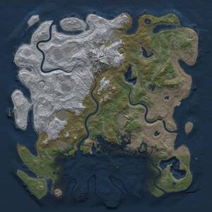 Thumbnail Rust Map: Procedural Map, Size: 5000, Seed: 293373659, 16 Monuments