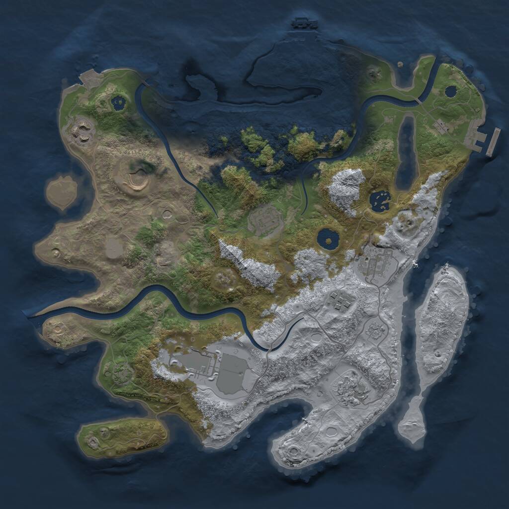 Rust Map: Procedural Map, Size: 3500, Seed: 1051379629, 14 Monuments