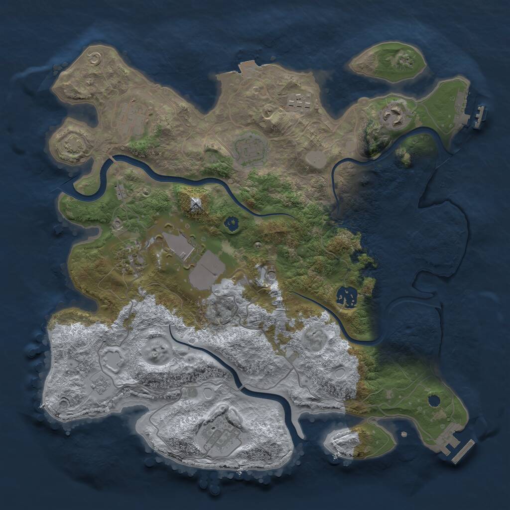 Rust Map: Procedural Map, Size: 3500, Seed: 1105847988, 14 Monuments