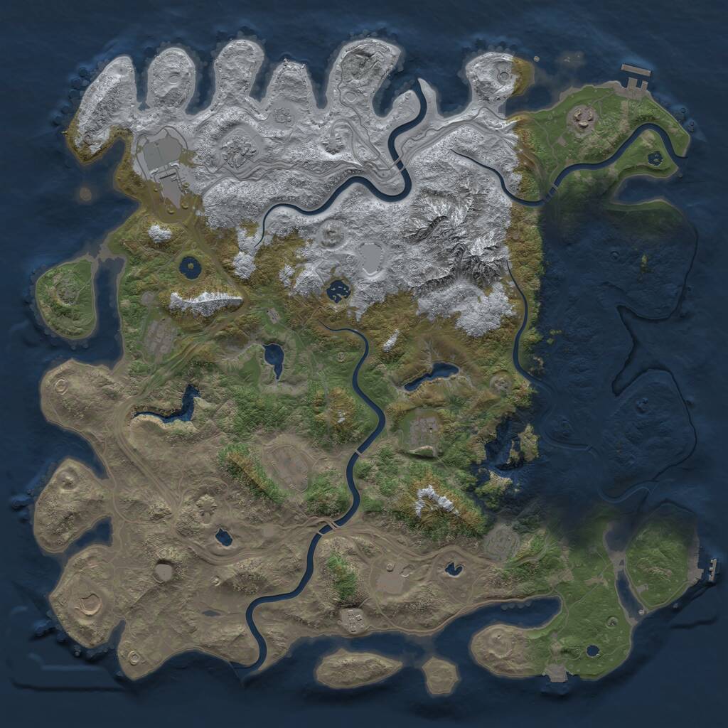 Rust Map: Procedural Map, Size: 5000, Seed: 999987, 17 Monuments