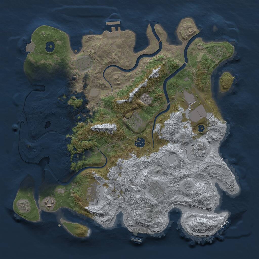 Rust Map: Procedural Map, Size: 3800, Seed: 1025067887, 15 Monuments