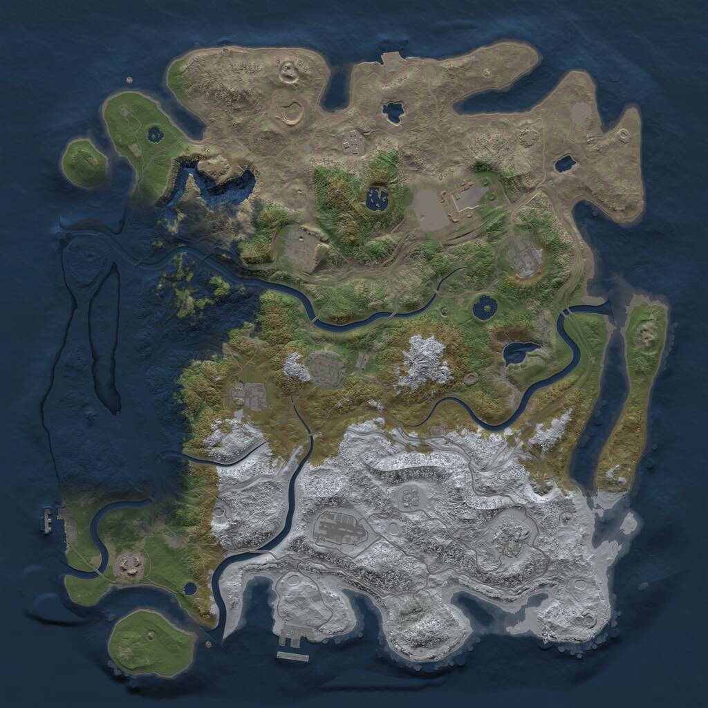 Rust Map: Procedural Map, Size: 4500, Seed: 970941578, 17 Monuments
