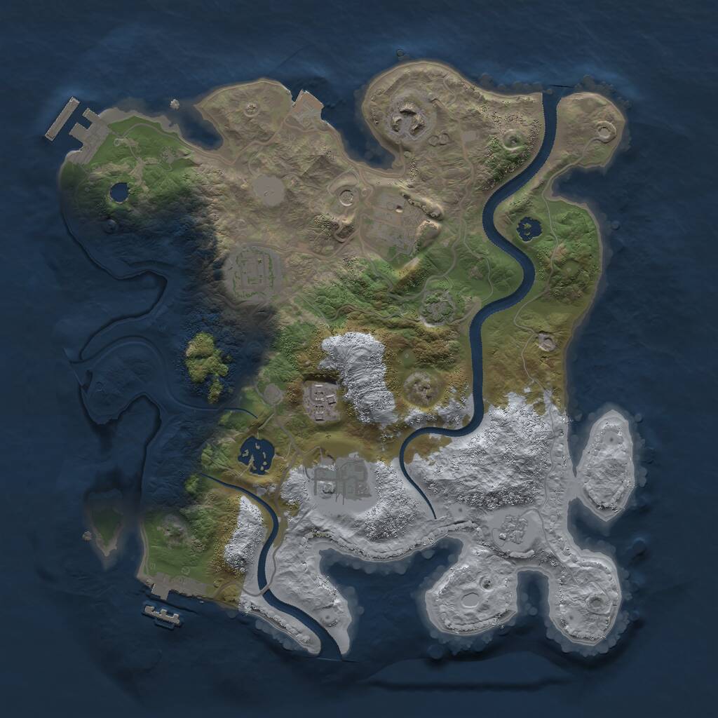 Rust Map: Procedural Map, Size: 3000, Seed: 597157053, 12 Monuments