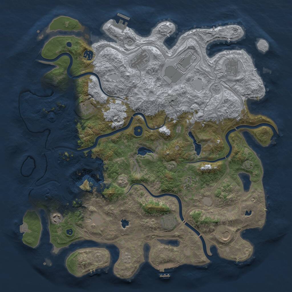 Rust Map: Procedural Map, Size: 4500, Seed: 1461512609, 17 Monuments