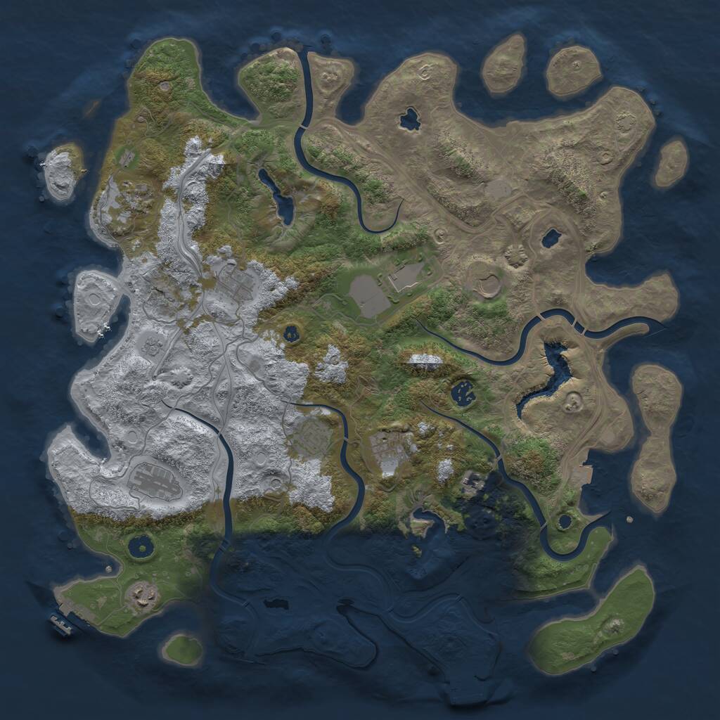 Rust Map: Procedural Map, Size: 4500, Seed: 54276, 16 Monuments