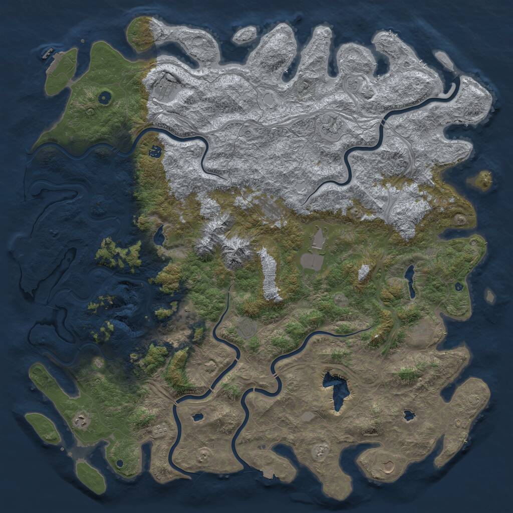 Rust Map: Procedural Map, Size: 6000, Seed: 472974529, 17 Monuments