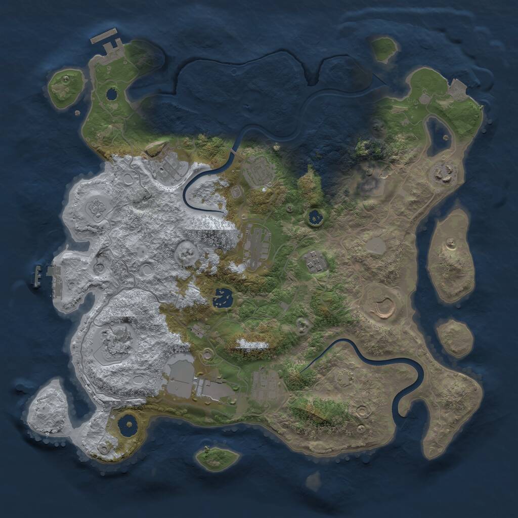 Rust Map: Procedural Map, Size: 3750, Seed: 398258816, 17 Monuments