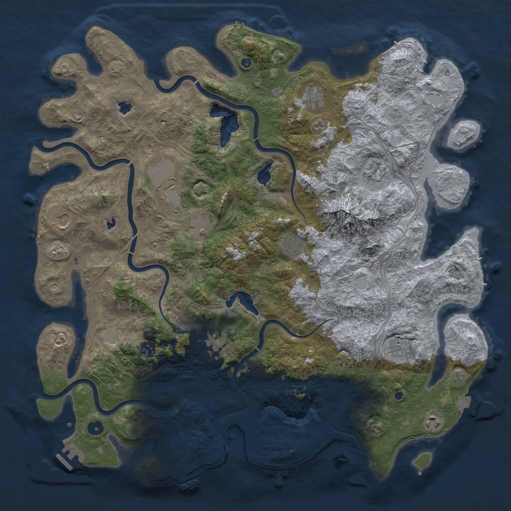 Rust Map: Procedural Map, Size: 5000, Seed: 2053447810, 17 Monuments