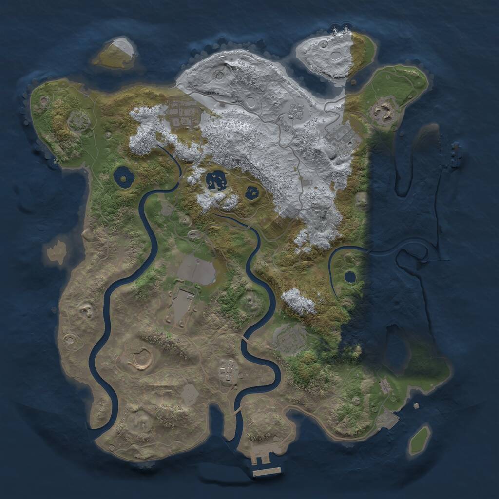 Rust Map: Procedural Map, Size: 3600, Seed: 977409405, 14 Monuments