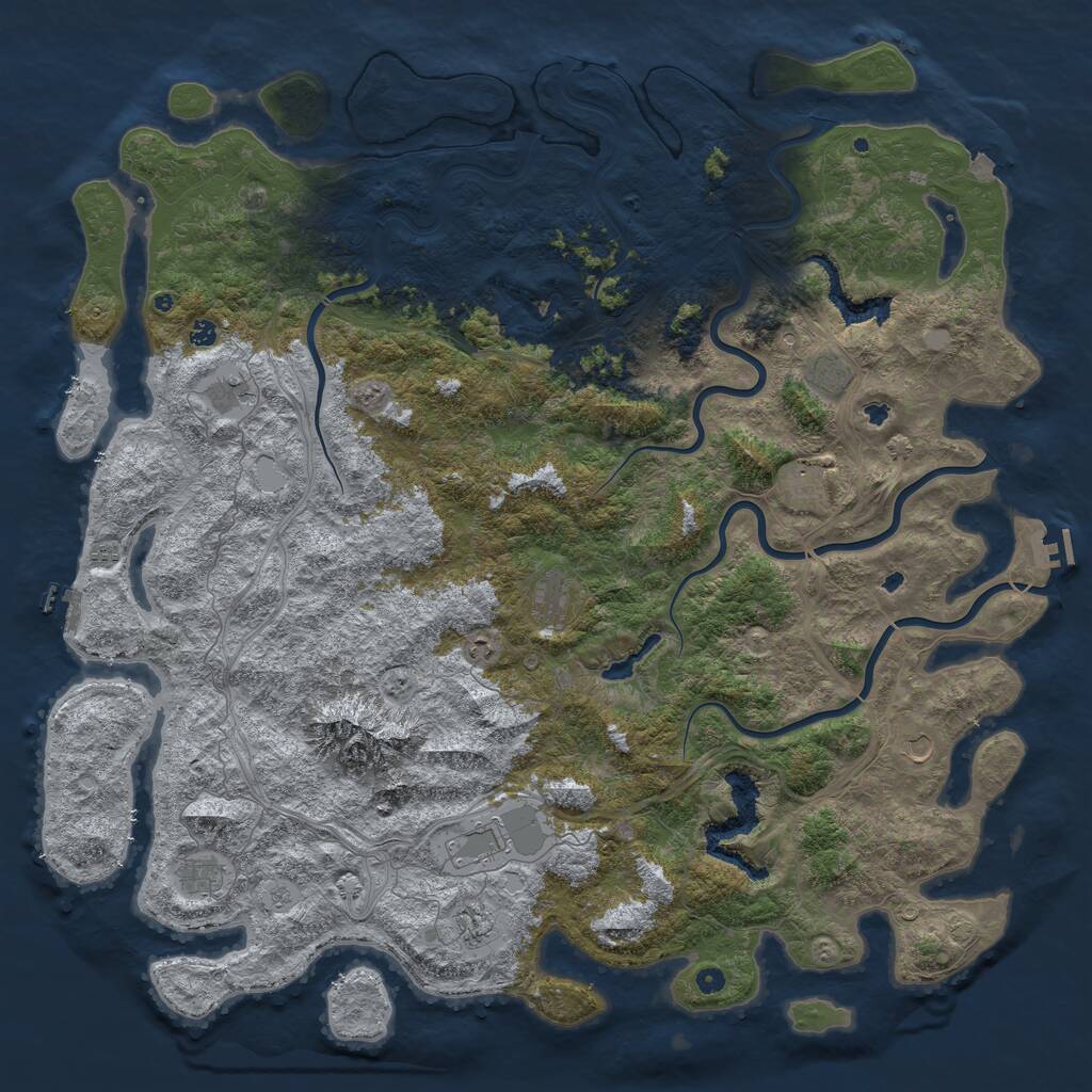 Rust Map: Procedural Map, Size: 6000, Seed: 168754686, 17 Monuments
