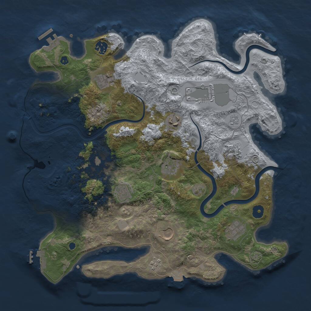 Rust Map: Procedural Map, Size: 3750, Seed: 33438645, 17 Monuments