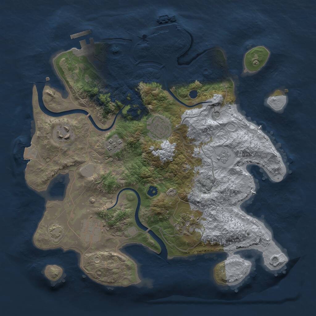 Rust Map: Procedural Map, Size: 3000, Seed: 877113752, 11 Monuments