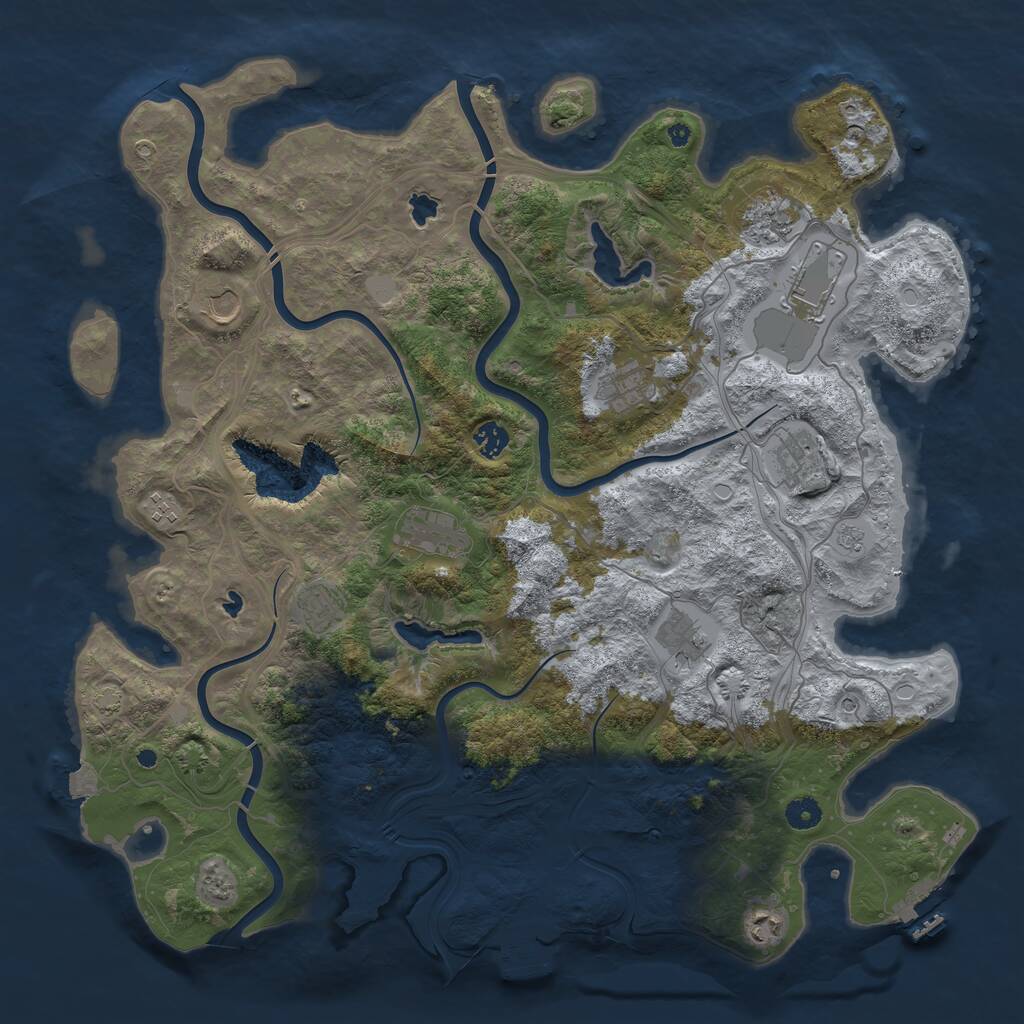 Rust Map: Procedural Map, Size: 4500, Seed: 993789280, 17 Monuments