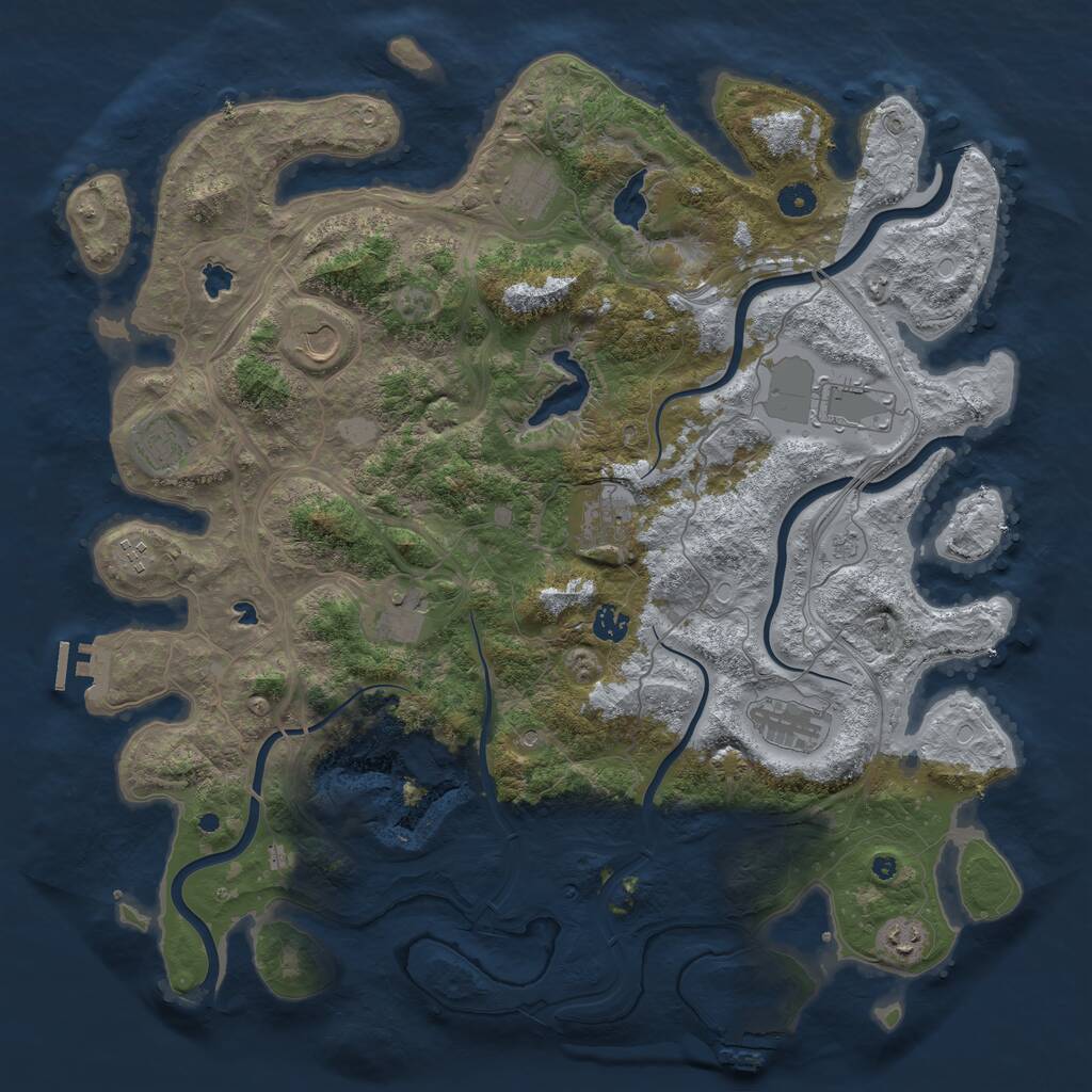 Rust Map: Procedural Map, Size: 4500, Seed: 1192181308, 16 Monuments