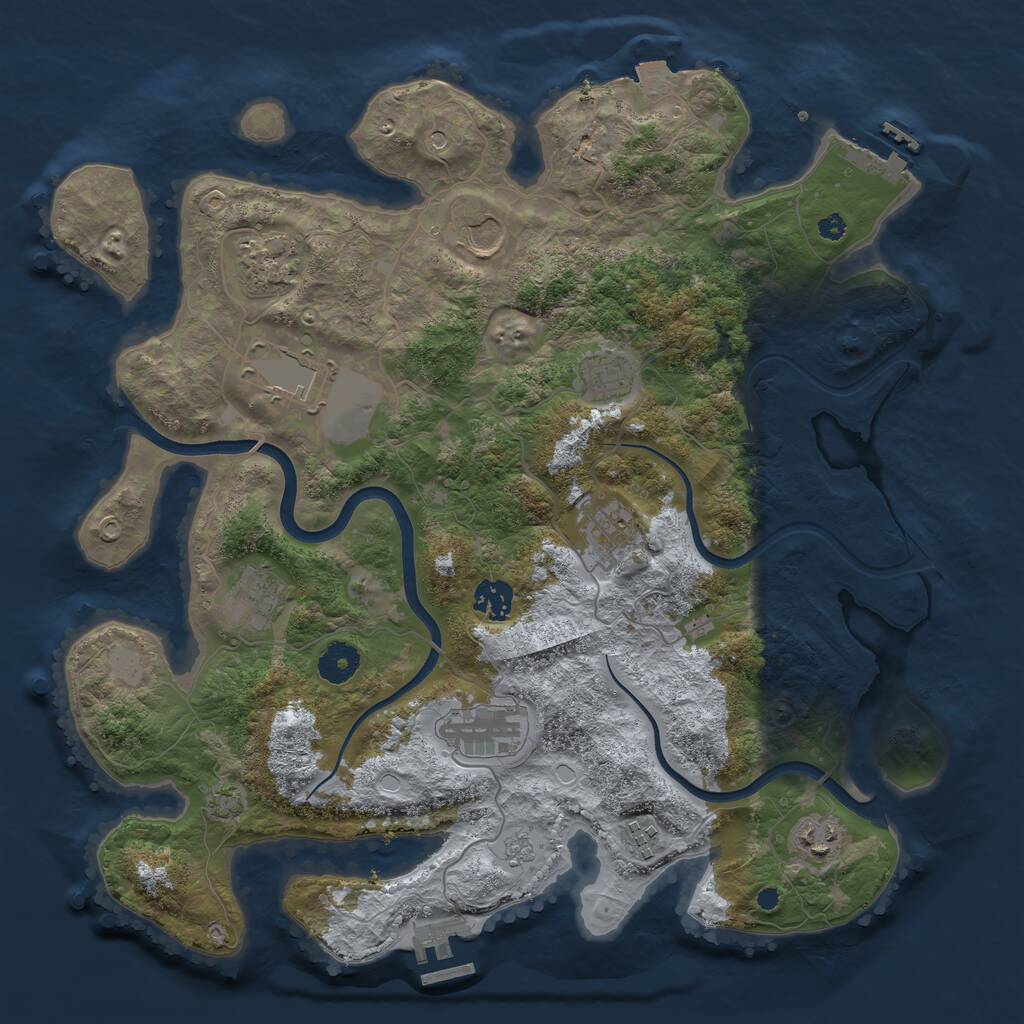 Rust Map: Procedural Map, Size: 3800, Seed: 675851975, 16 Monuments