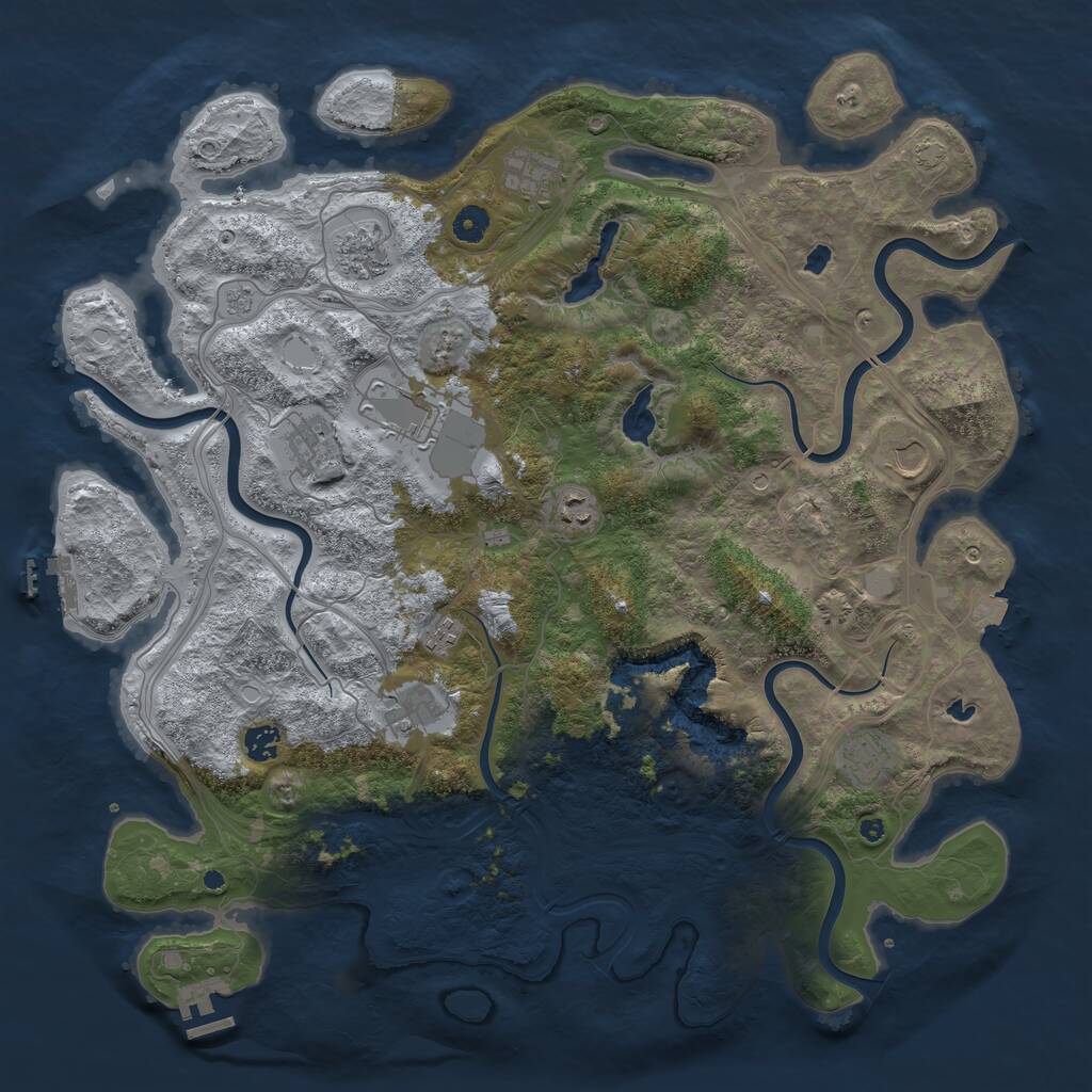 Rust Map: Procedural Map, Size: 4500, Seed: 1192373863, 16 Monuments