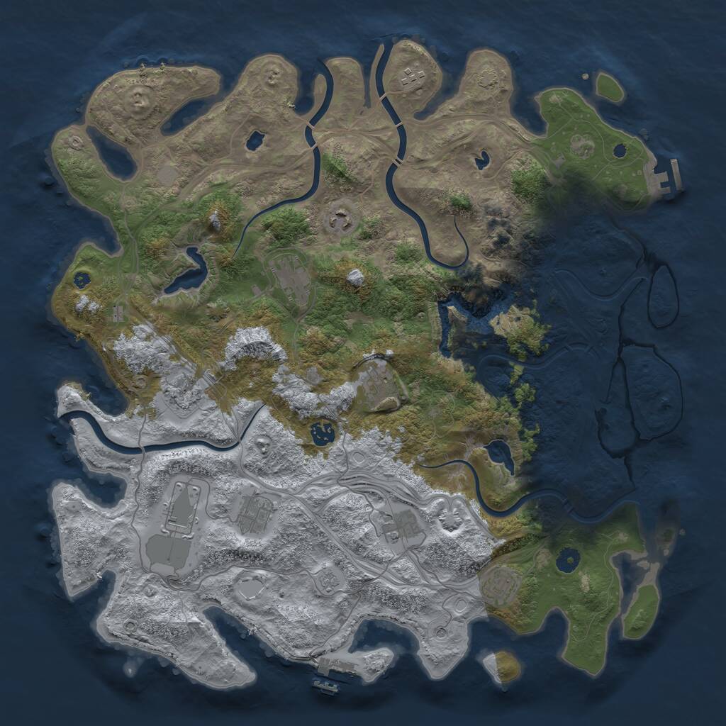 Rust Map: Procedural Map, Size: 4500, Seed: 1054973658, 16 Monuments