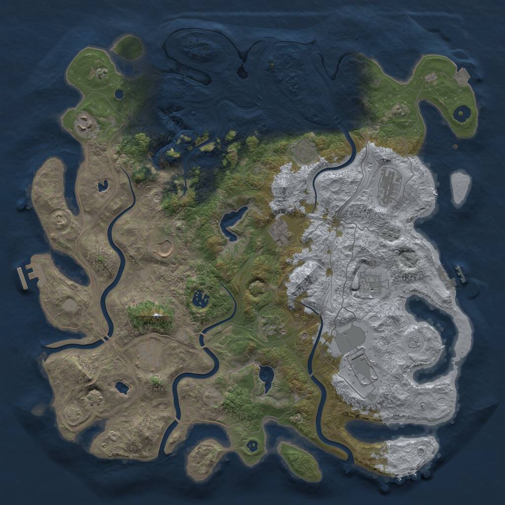 Rust Map: Procedural Map, Size: 4500, Seed: 546189257, 17 Monuments
