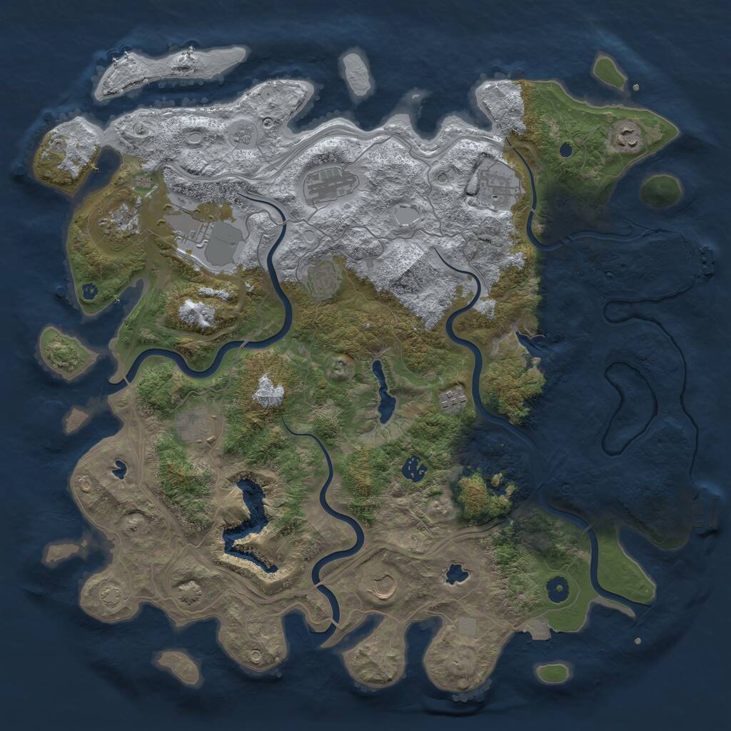 Rust Map: Procedural Map, Size: 4500, Seed: 442478975, 16 Monuments