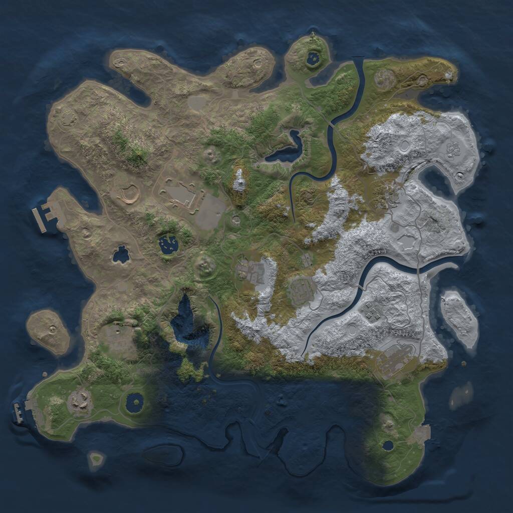 Rust Map: Procedural Map, Size: 4000, Seed: 345734, 16 Monuments