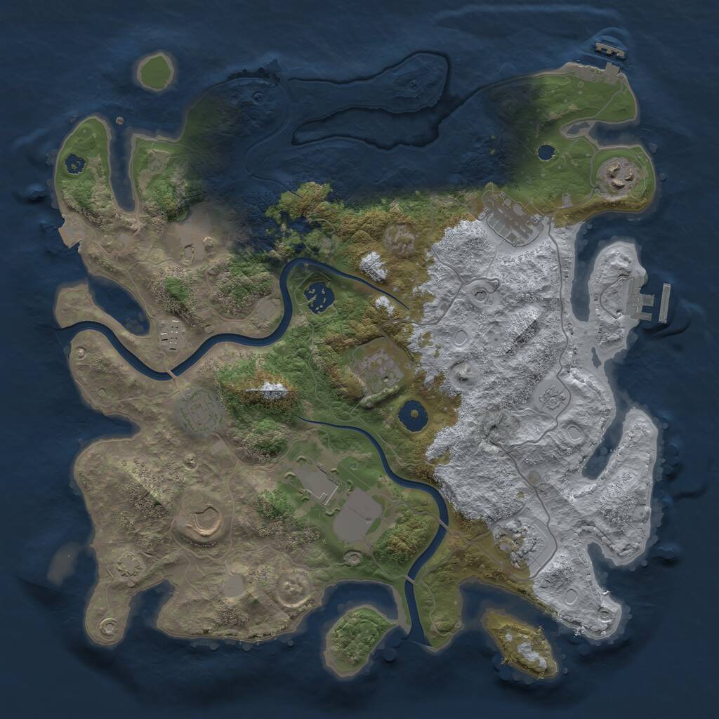 Rust Map: Procedural Map, Size: 3690, Seed: 546189257, 16 Monuments