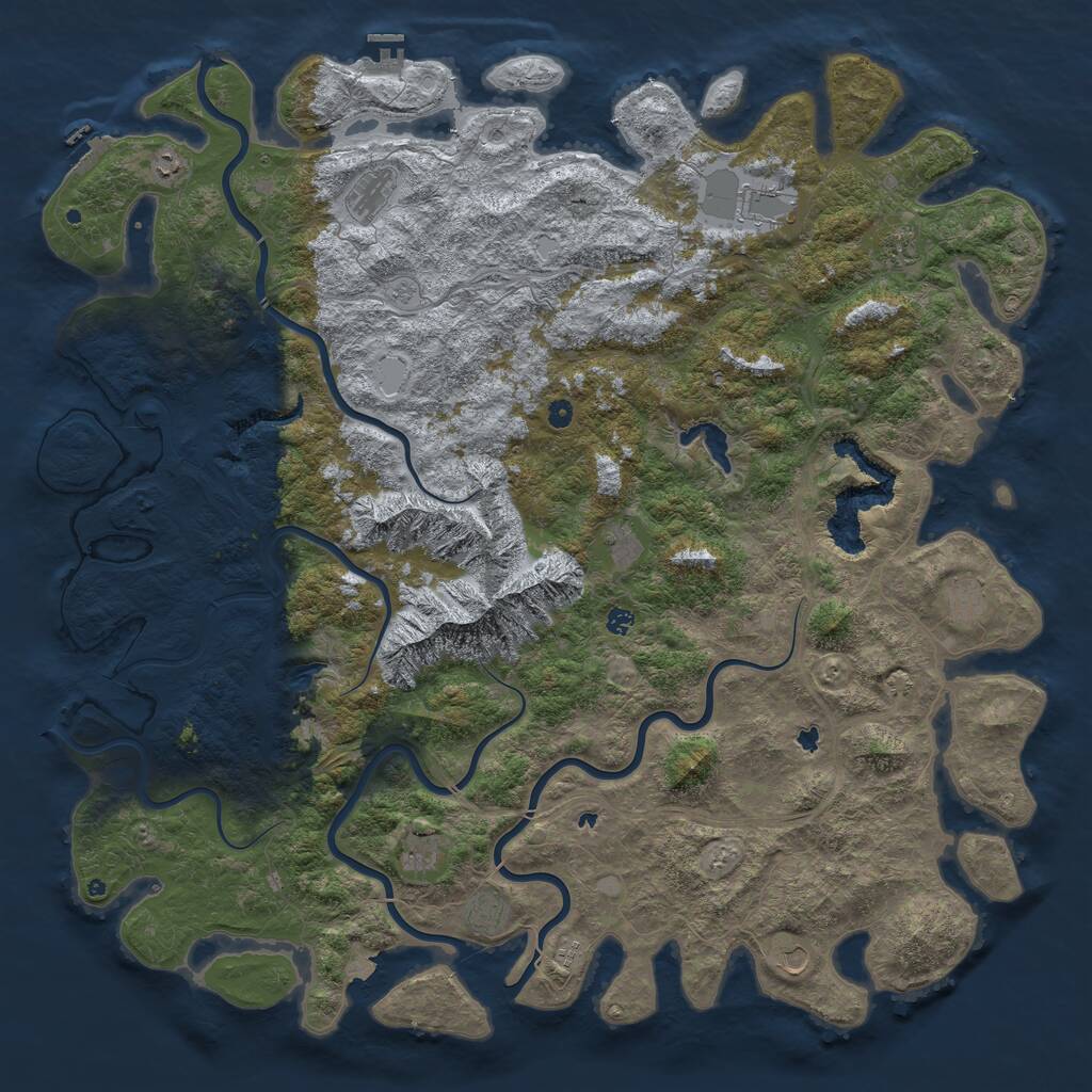 Rust Map: Procedural Map, Size: 6000, Seed: 1314369055, 17 Monuments