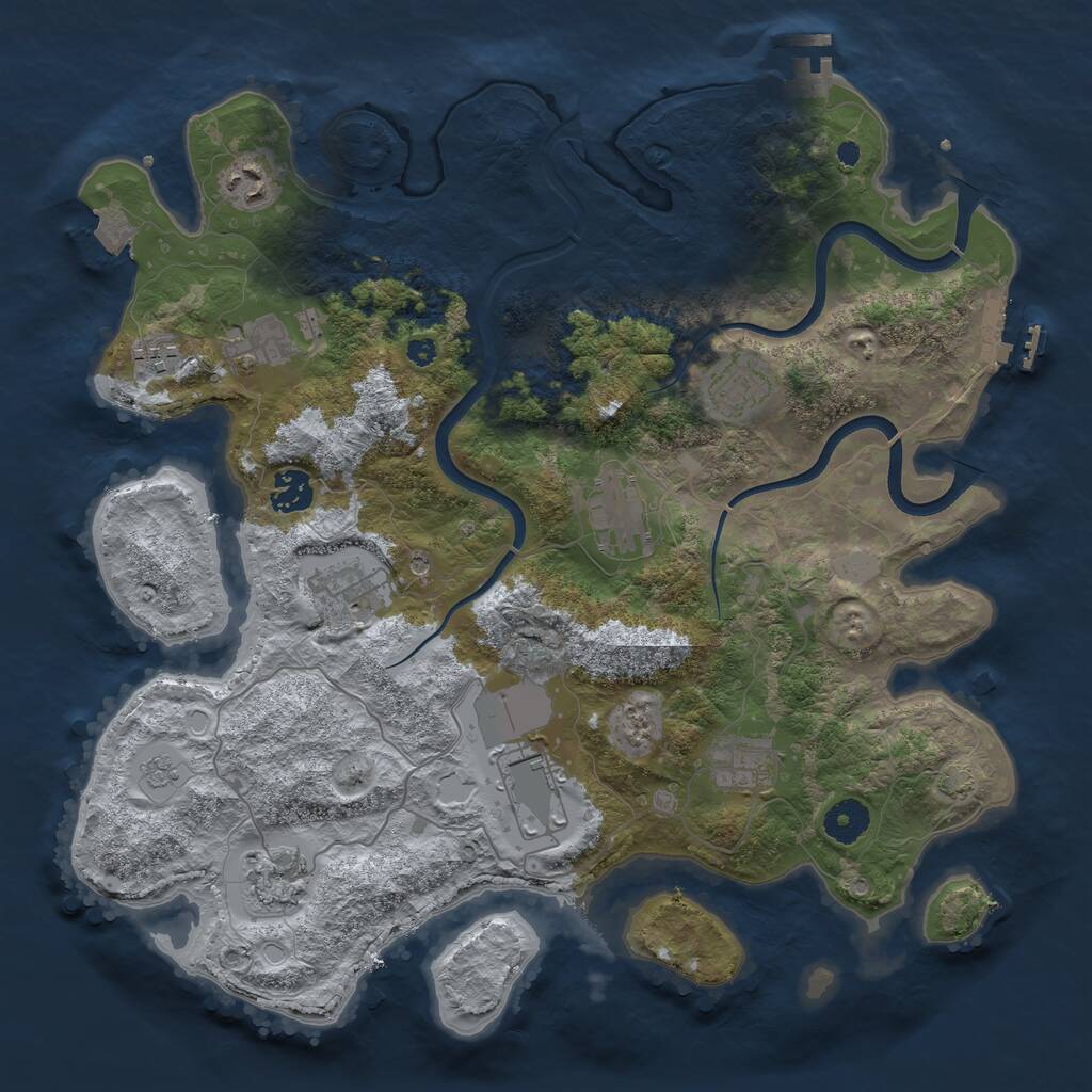 Rust Map: Procedural Map, Size: 3750, Seed: 395499599, 16 Monuments