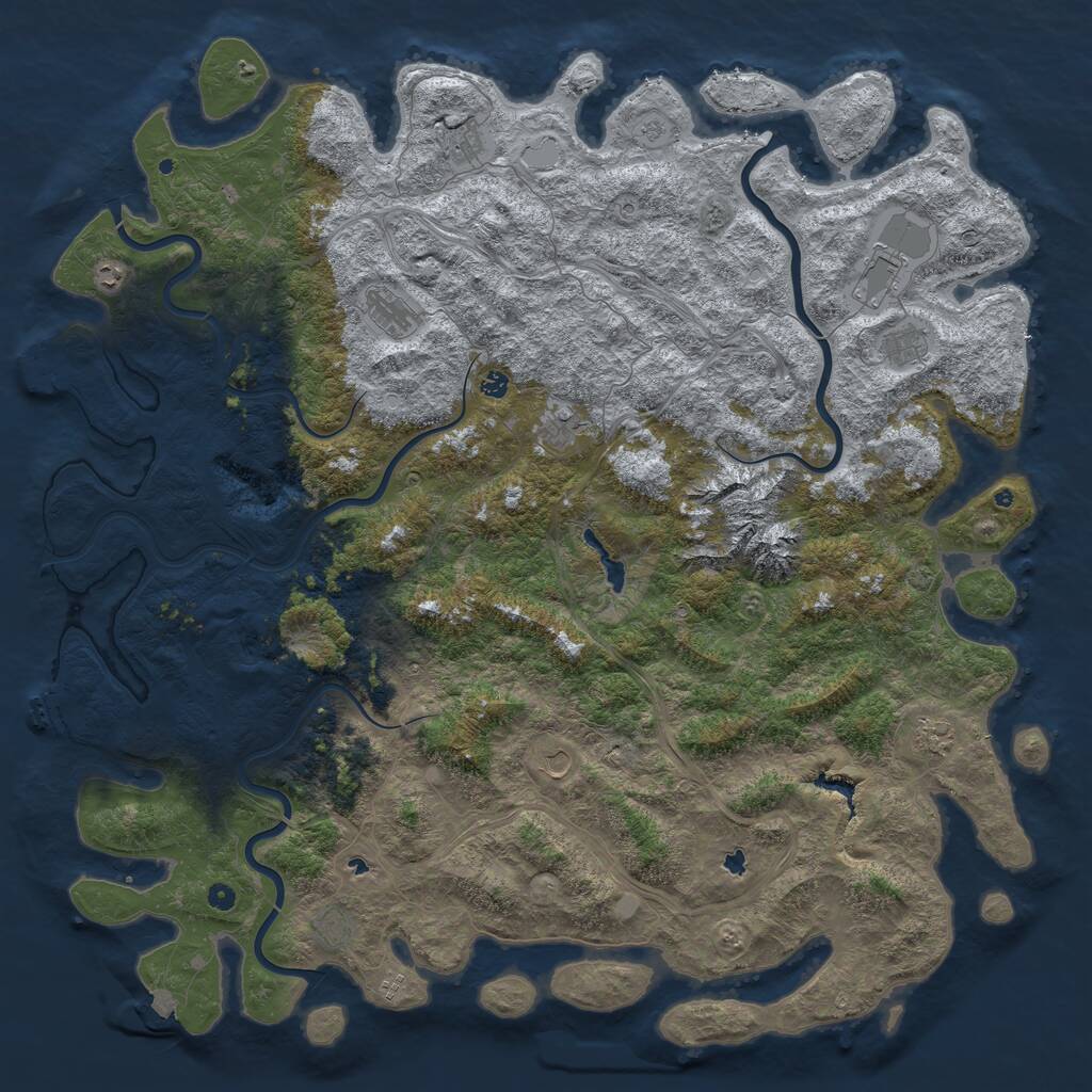 Rust Map: Procedural Map, Size: 6000, Seed: 760289914, 17 Monuments
