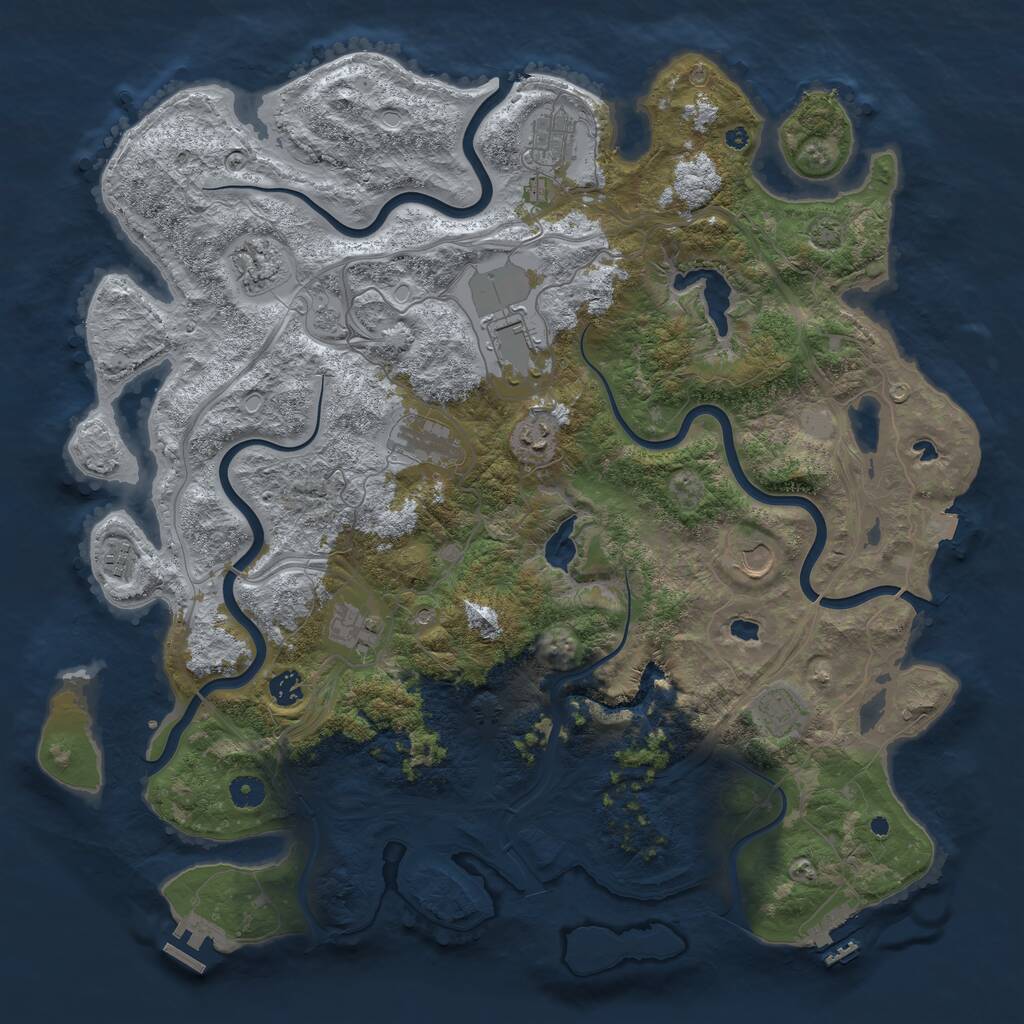 Rust Map: Procedural Map, Size: 4500, Seed: 421846141, 16 Monuments