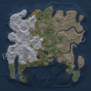 Thumbnail Rust Map: Procedural Map, Size: 3650, Seed: 70381614, 16 Monuments