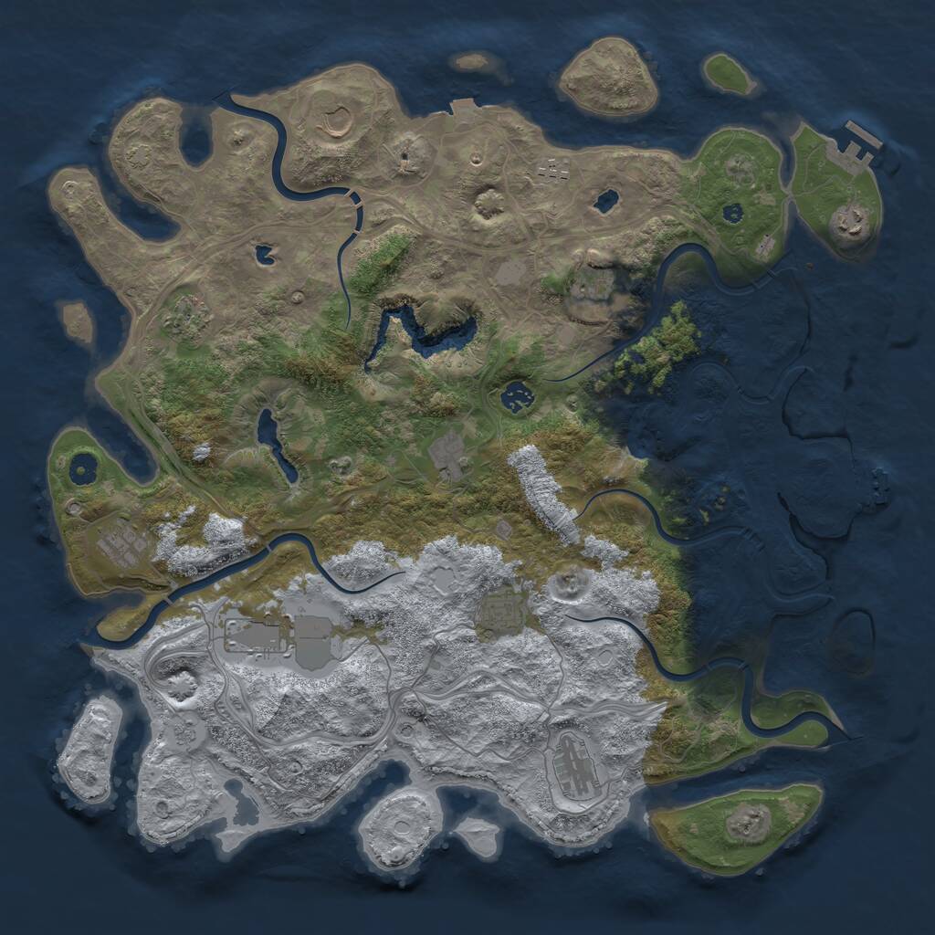 Rust Map: Procedural Map, Size: 4600, Seed: 1173089550, 17 Monuments