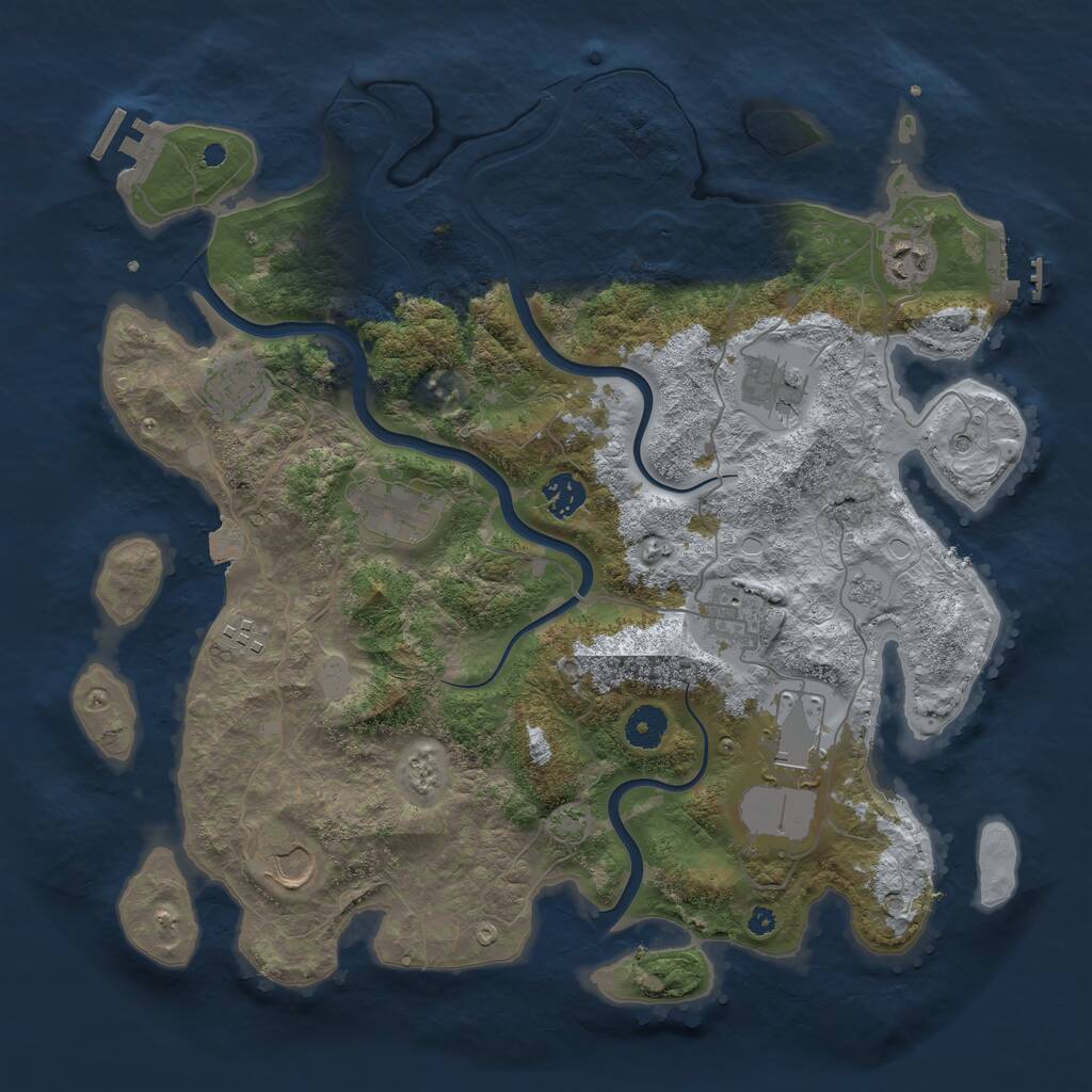 Rust Map: Procedural Map, Size: 3900, Seed: 1991955429, 15 Monuments