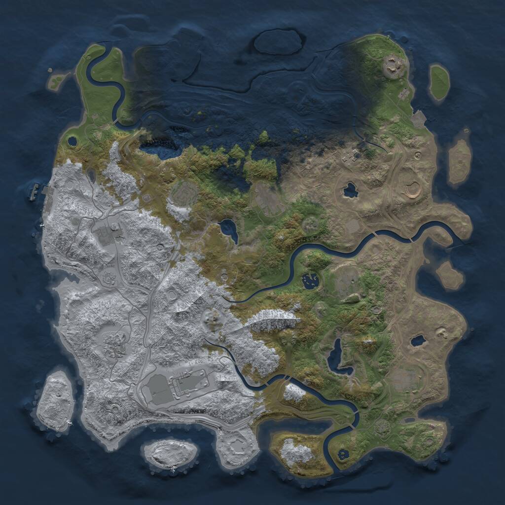 Rust Map: Procedural Map, Size: 4500, Seed: 491116343, 17 Monuments