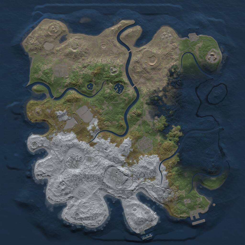Rust Map: Procedural Map, Size: 3750, Seed: 608216997, 16 Monuments