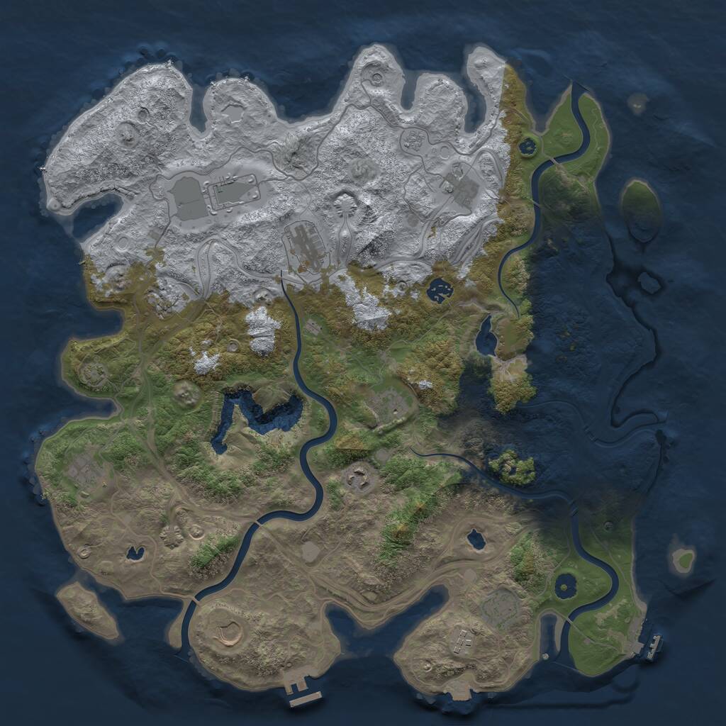 Rust Map: Procedural Map, Size: 4500, Seed: 1057569464, 17 Monuments