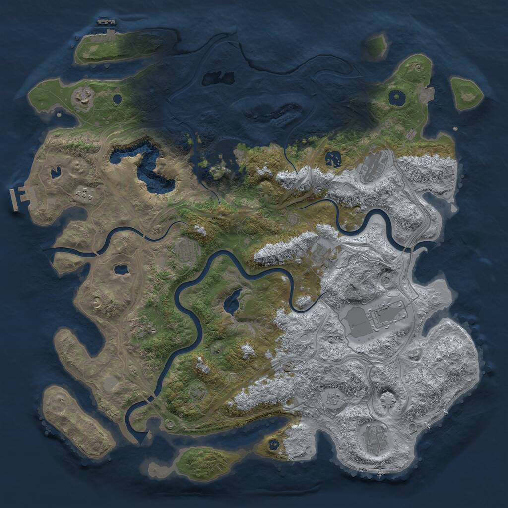 Rust Map: Procedural Map, Size: 4500, Seed: 44444444, 16 Monuments