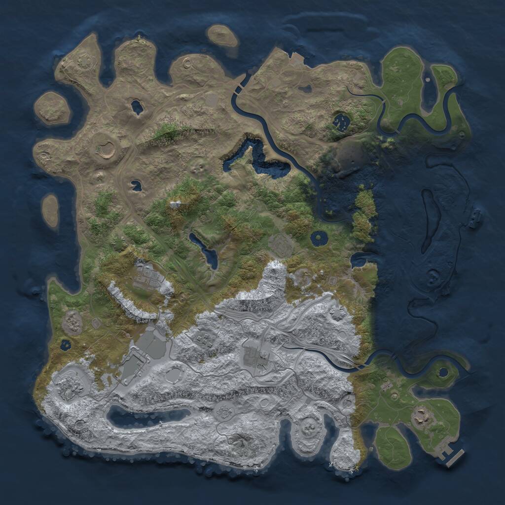 Rust Map: Procedural Map, Size: 4500, Seed: 3477709, 16 Monuments
