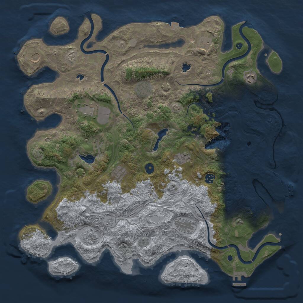 Rust Map: Procedural Map, Size: 4600, Seed: 1124265141, 17 Monuments