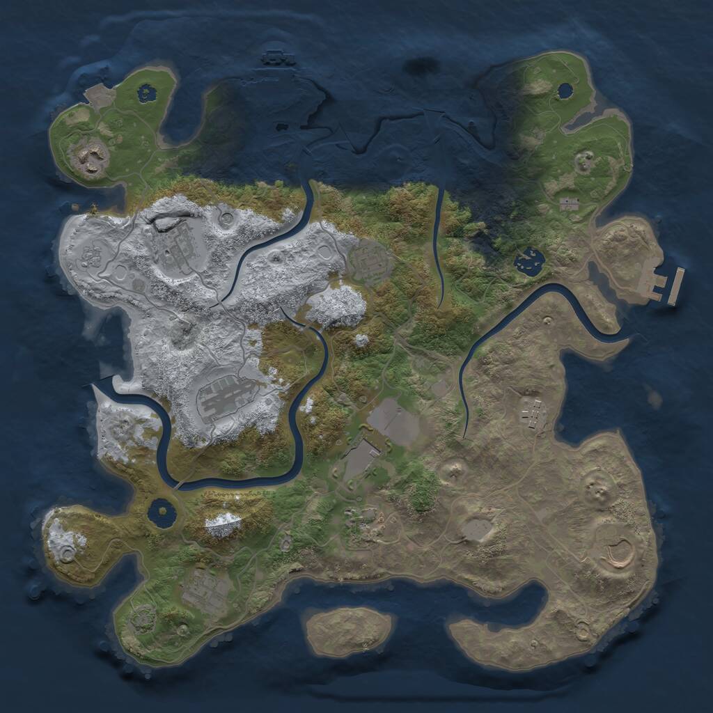 Rust Map: Procedural Map, Size: 3750, Seed: 736647, 16 Monuments