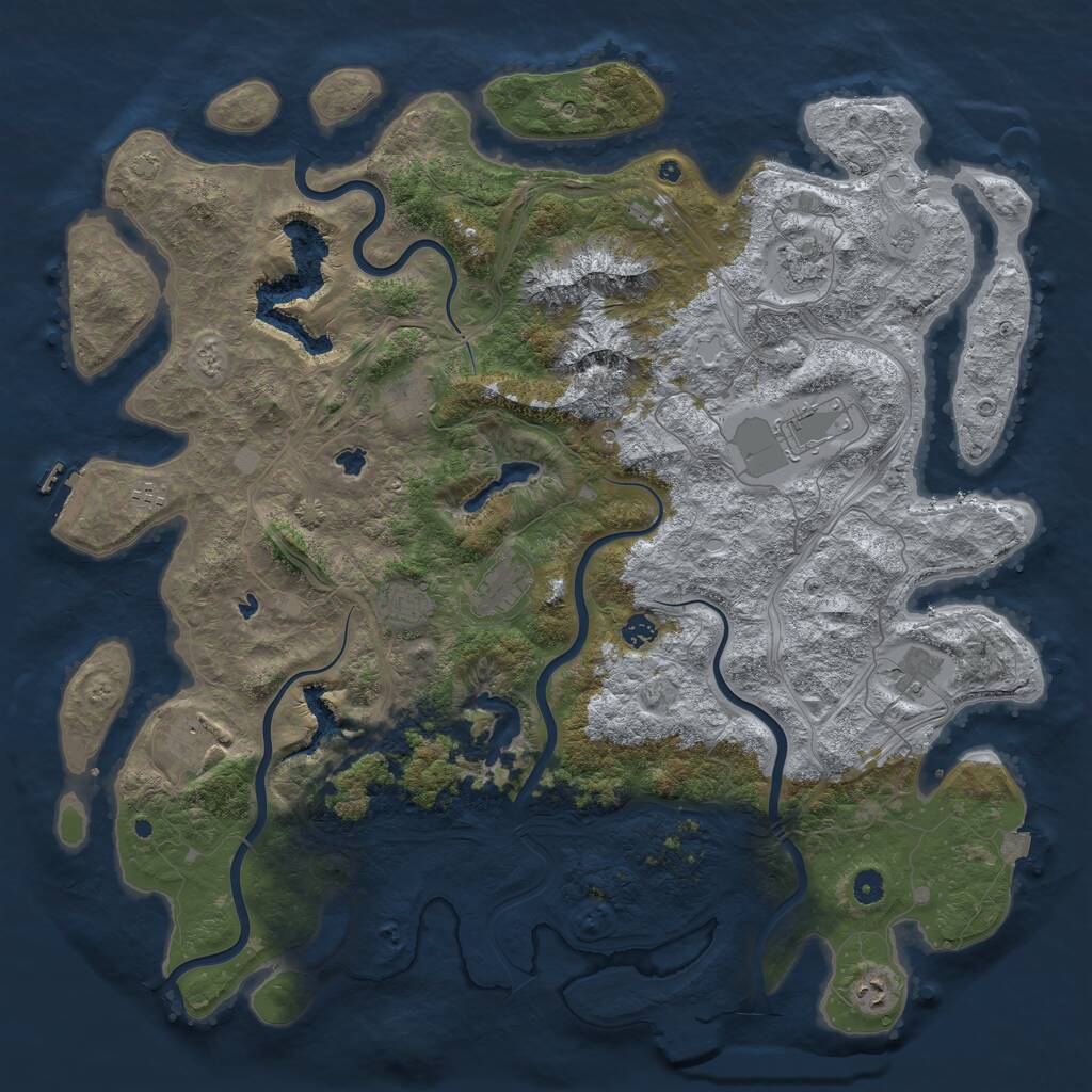 Rust Map: Procedural Map, Size: 5000, Seed: 1704802711, 16 Monuments