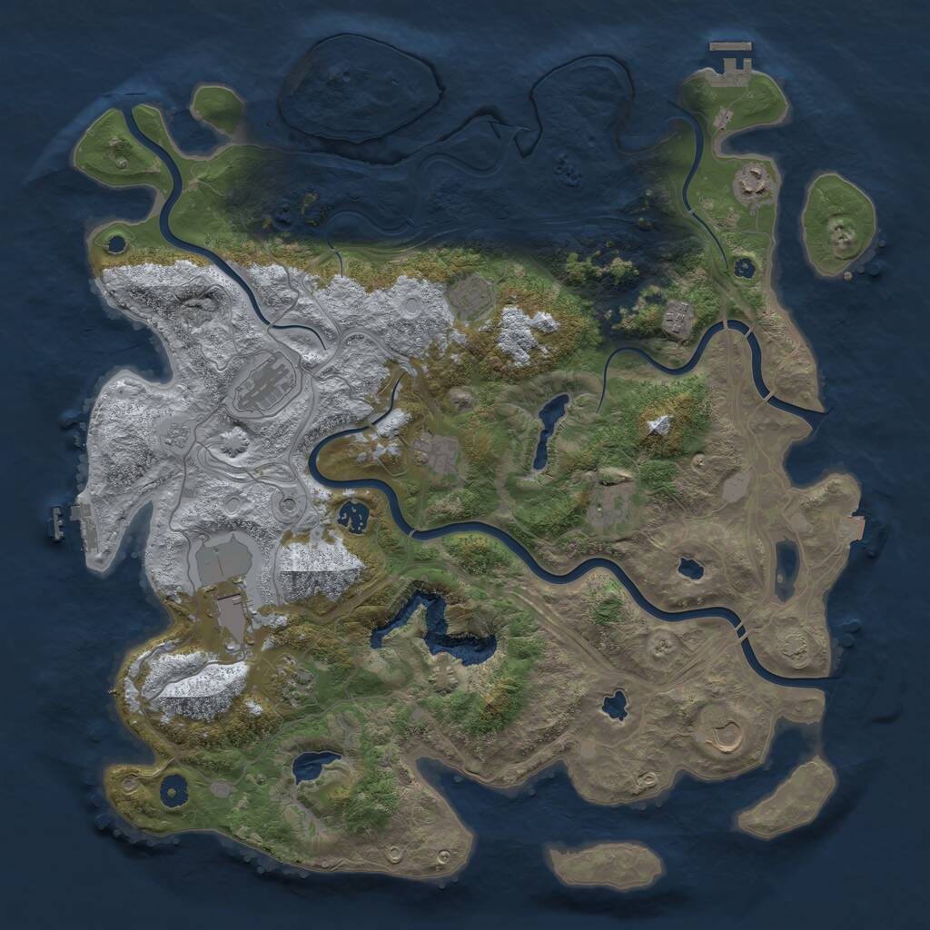 Rust Map: Procedural Map, Size: 4500, Seed: 1040407280, 16 Monuments