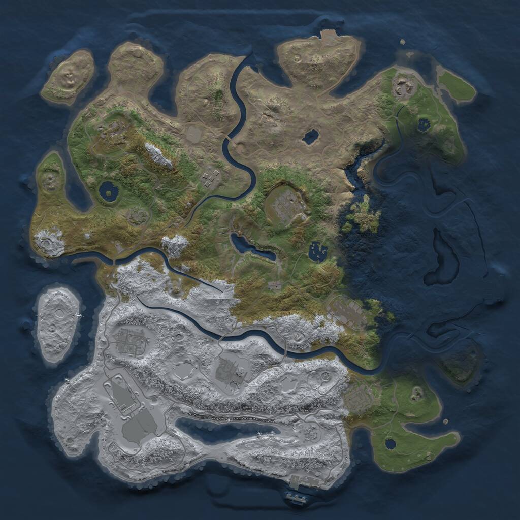 Rust Map: Procedural Map, Size: 4000, Seed: 742918, 16 Monuments