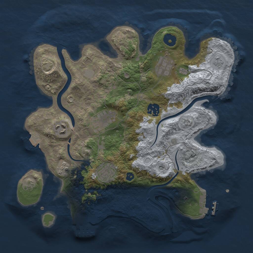 Rust Map: Procedural Map, Size: 3000, Seed: 2074876857, 12 Monuments