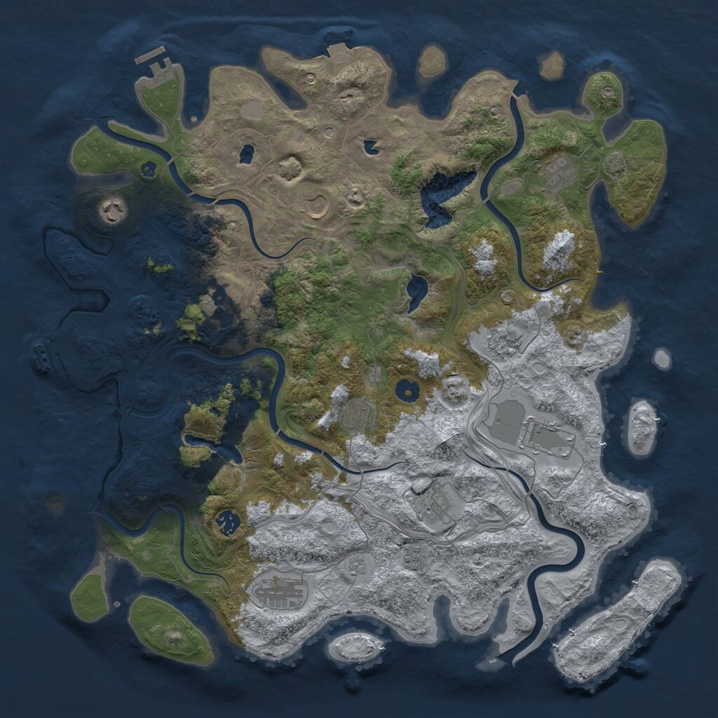 Rust Map: Procedural Map, Size: 4500, Seed: 714627047, 17 Monuments