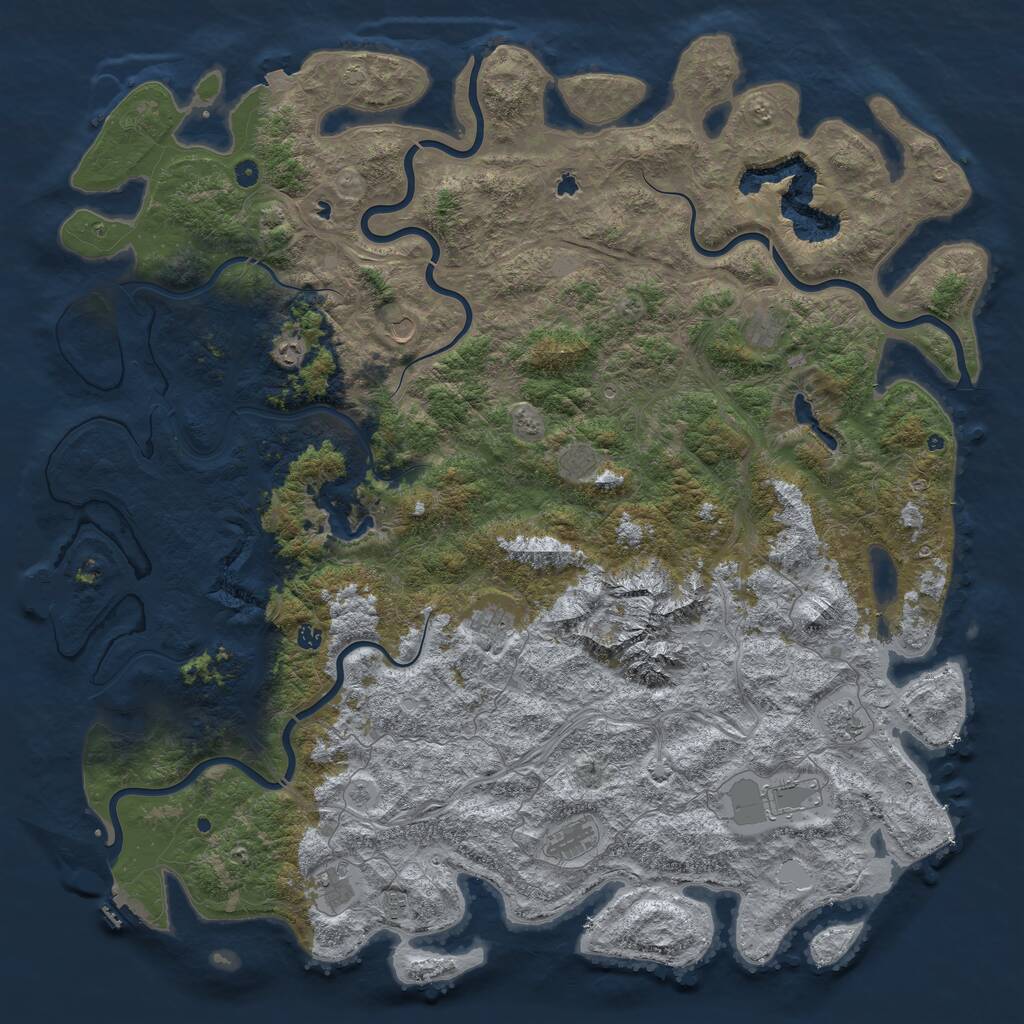 Rust Map: Procedural Map, Size: 6000, Seed: 185774421, 17 Monuments
