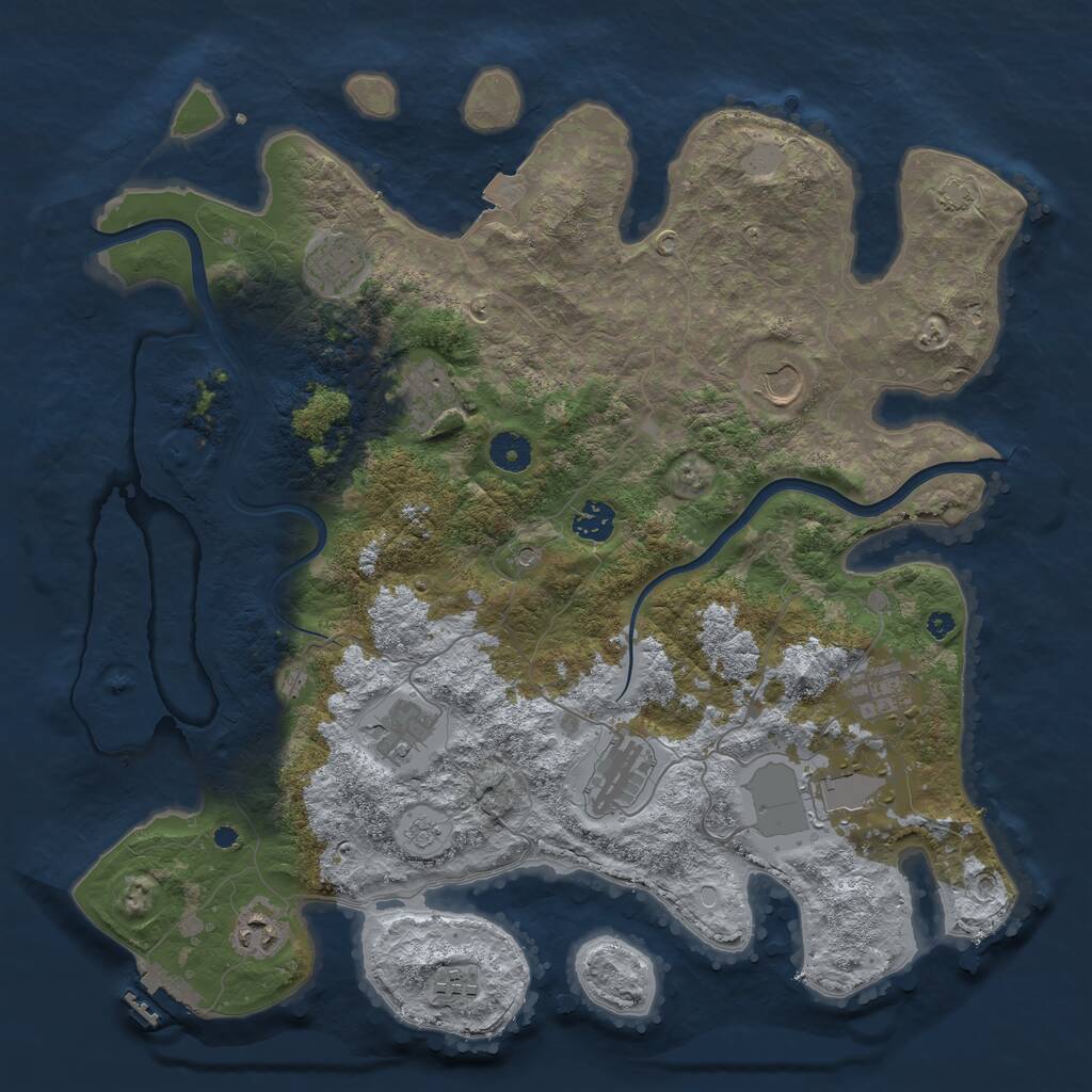 Rust Map: Procedural Map, Size: 3999, Seed: 1303686814, 15 Monuments