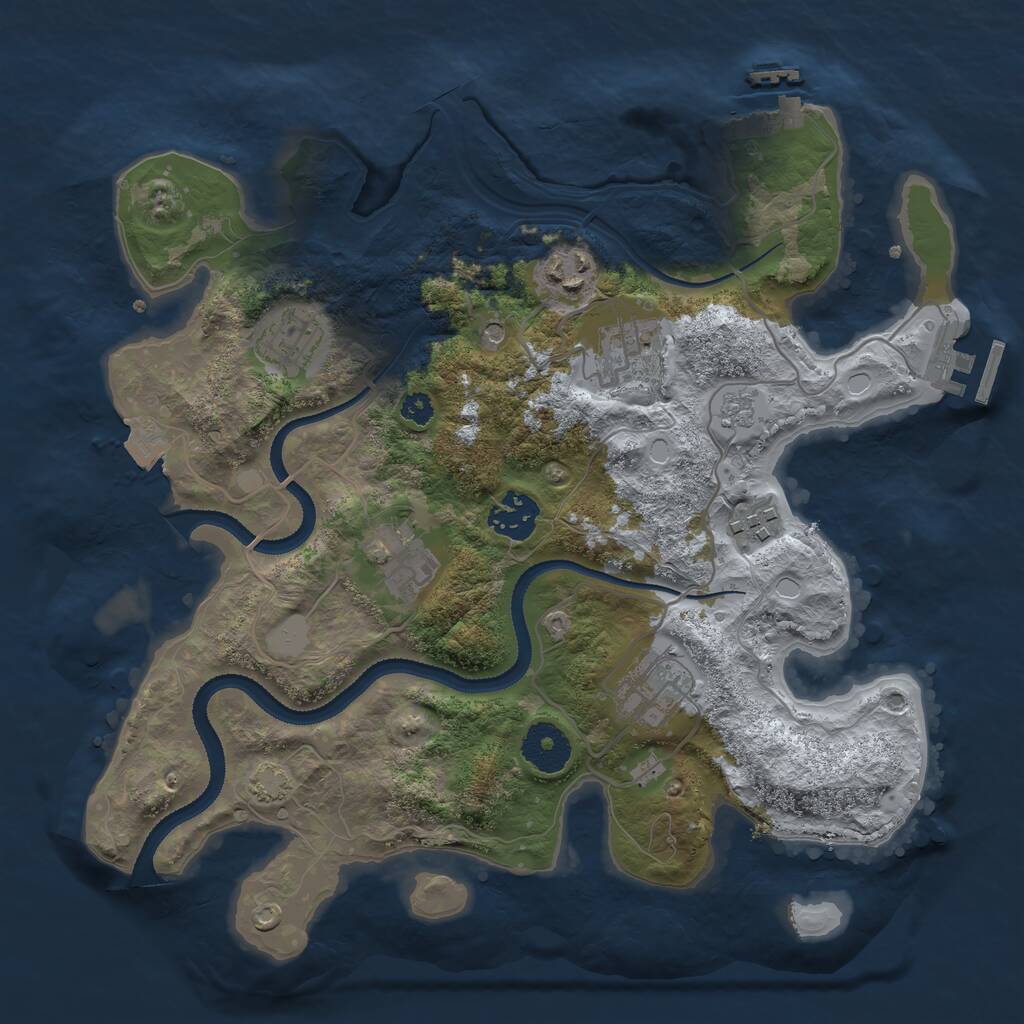 Rust Map: Procedural Map, Size: 3200, Seed: 633243, 13 Monuments
