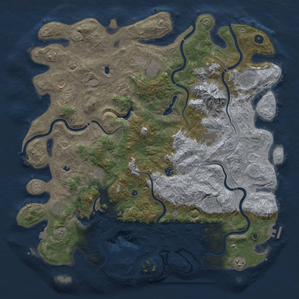 Rust Map: Procedural Map, Size: 5000, Seed: 872945, 16 Monuments